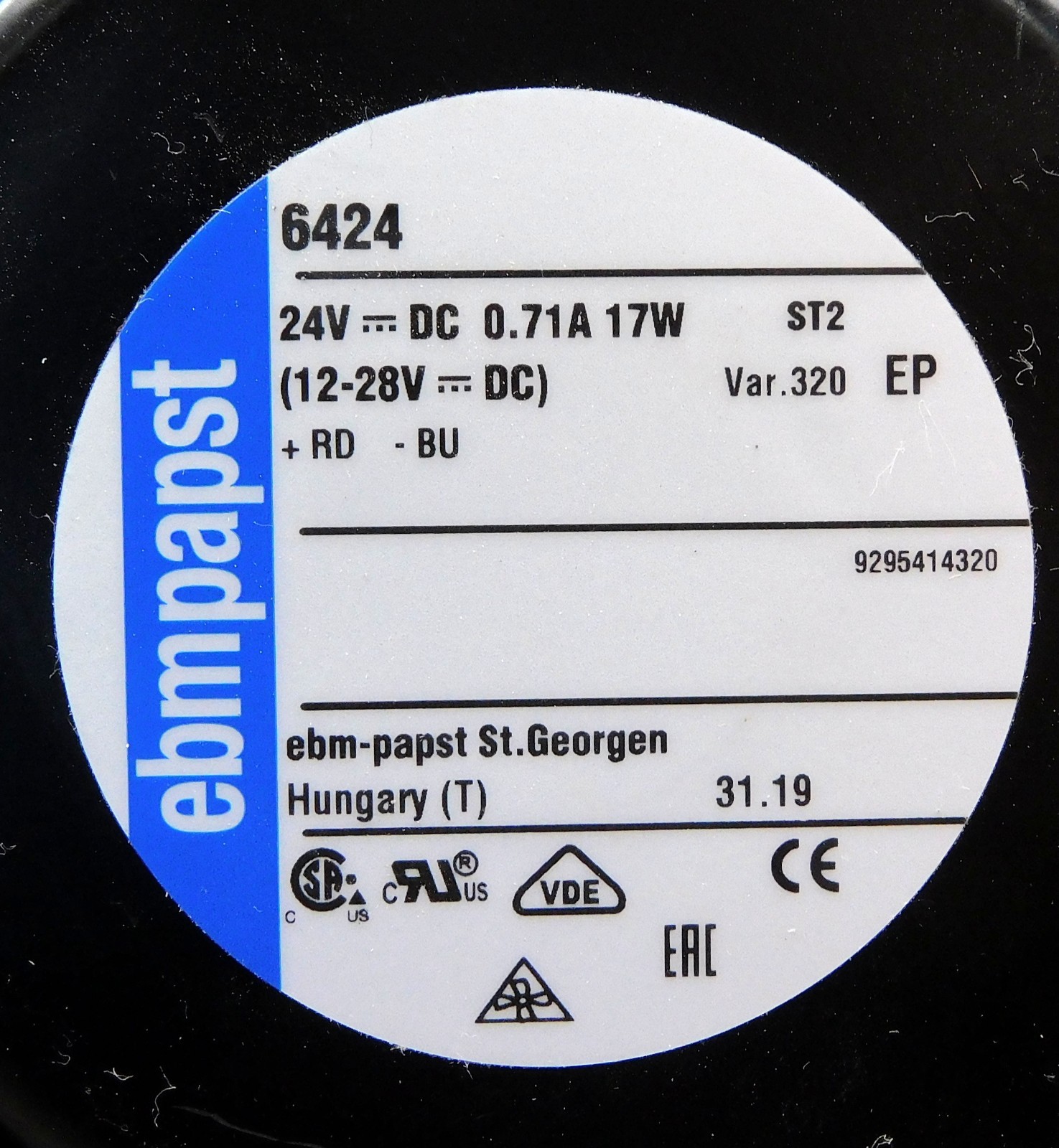 Ebm Papst 6424 Cooling Axial Fan 24V DC 3400 RPM 18W