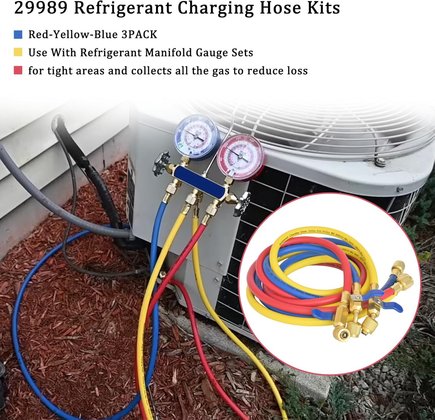29986 Plus II 72″ Hose 1/4″ Compact Ball Valve End Refrigerant Charging Hose Set
