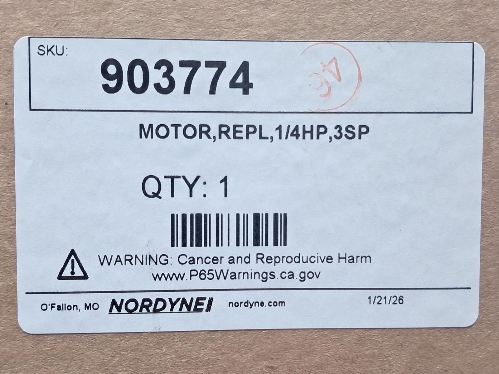 Nordyne – 903774 – Blower Motor replacement 1/4HP 3SP – NEW