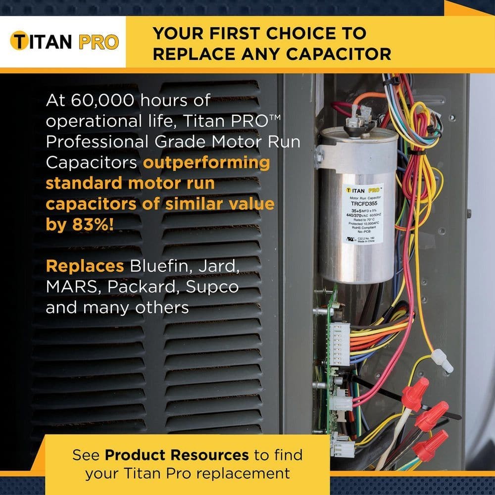 TitanPro TRCFD455 HVAC Round Dual Motor Run Capacitor. 45/5 MFD/UF440/370 Volts