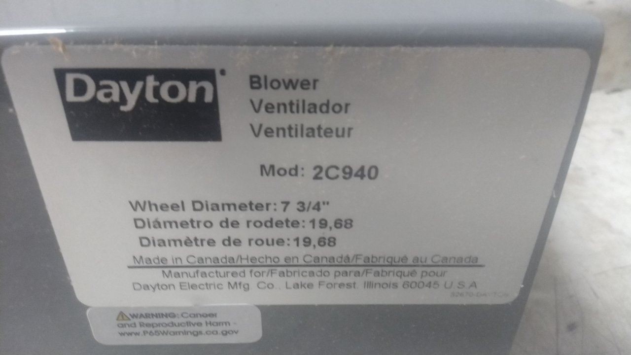 Dayton 2C940 7-3/4 In Wheel Dia 252 Max CFM High Pressure Blower w/out Motor
