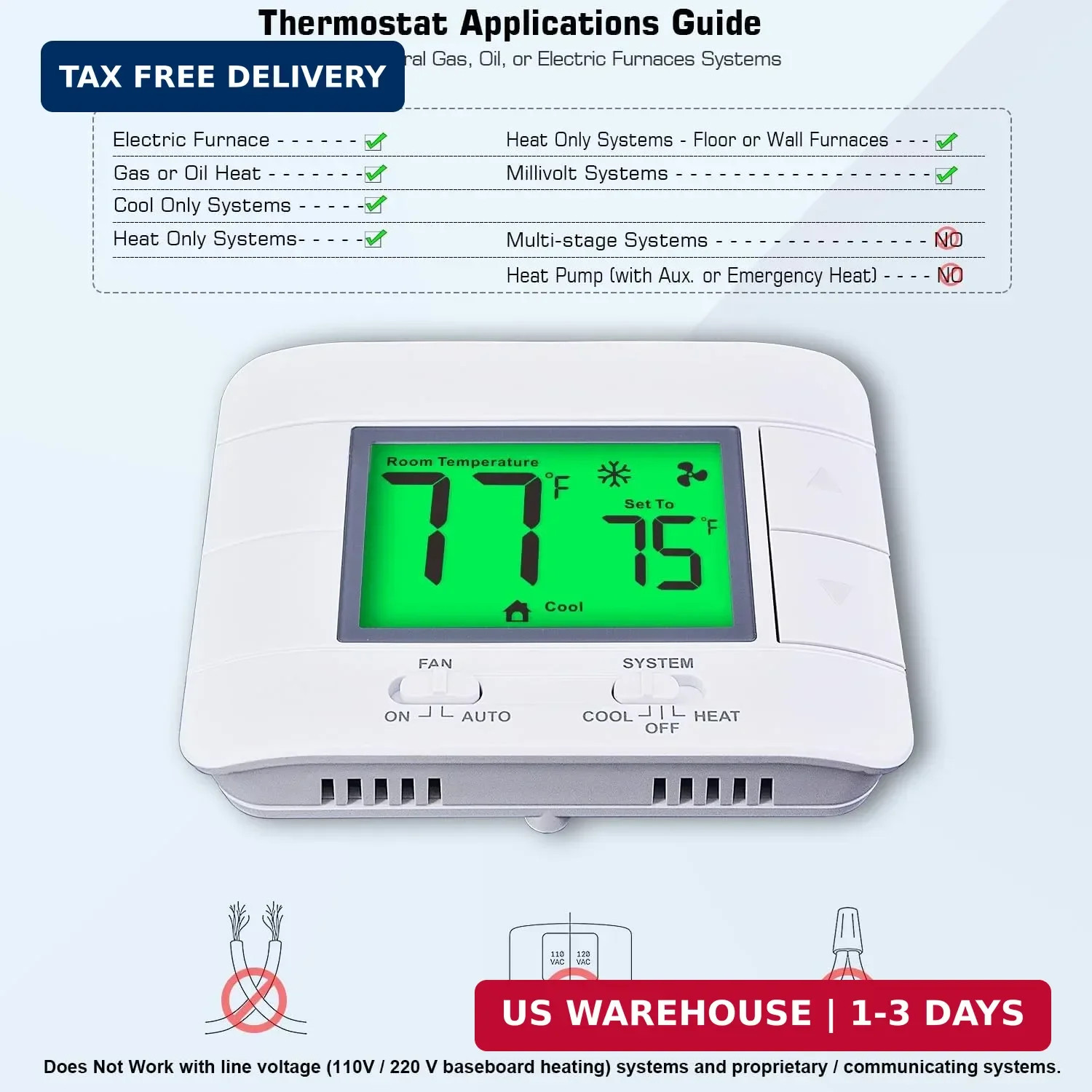 Upgraded Non Programmable Thermostats for Home 1 Heat/1 Cool Single Stage System
