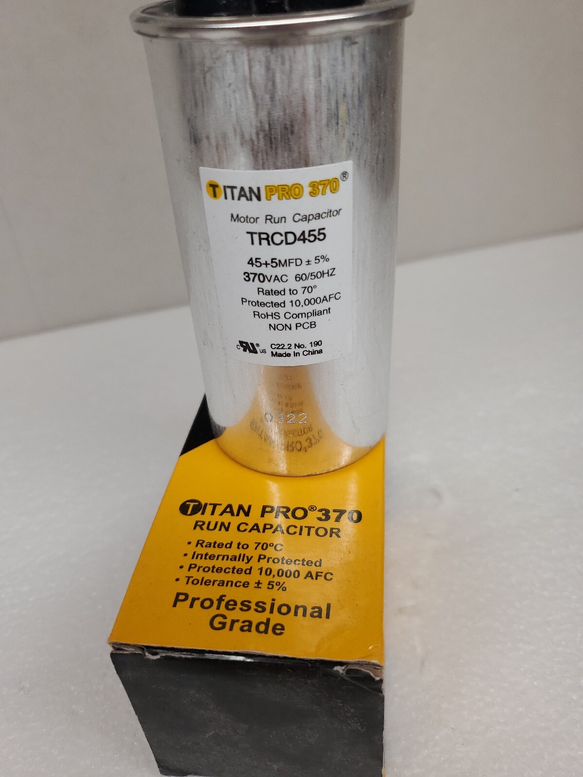 45+5 MFD TITAN PRO 370 TRCD455 HVAC Round Motor Run Capacitor 45/5 MFD 370VAC