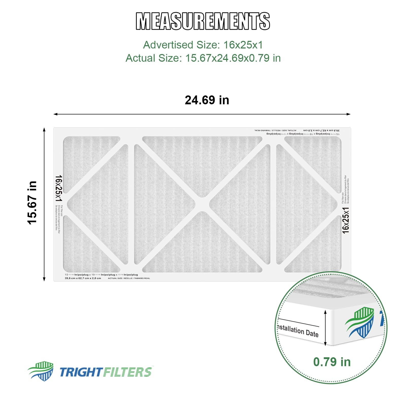 TRIGHTFILTERS 16x25x1 Air Filter 4 Pack, MERV 8 Pleated Dust Defense