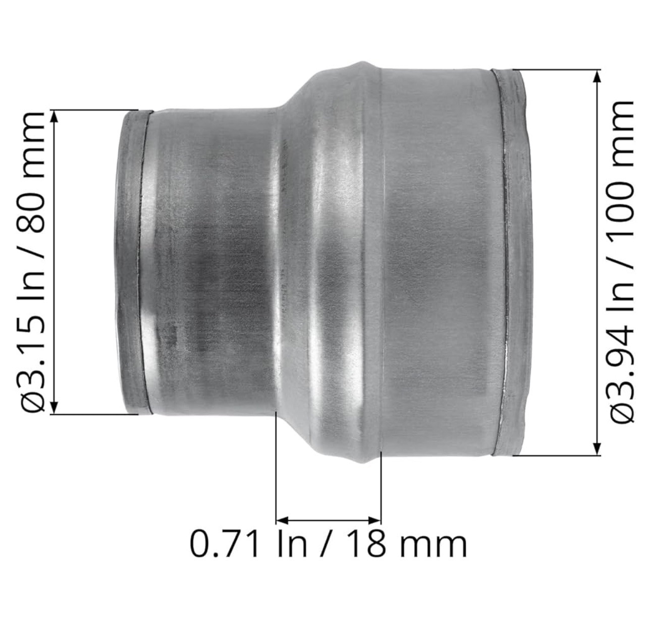 HVAC 3″ to 4″ Inch Round Duct Reducer – Galvanized Steel Pipe Increaser
