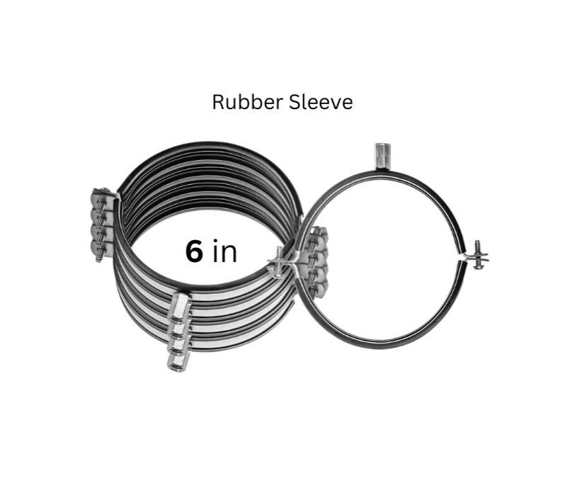 HVAC OV 6 Inch Duct Clamp Galvanized Steel Pipe Hanger w/ Rubber Sleeve