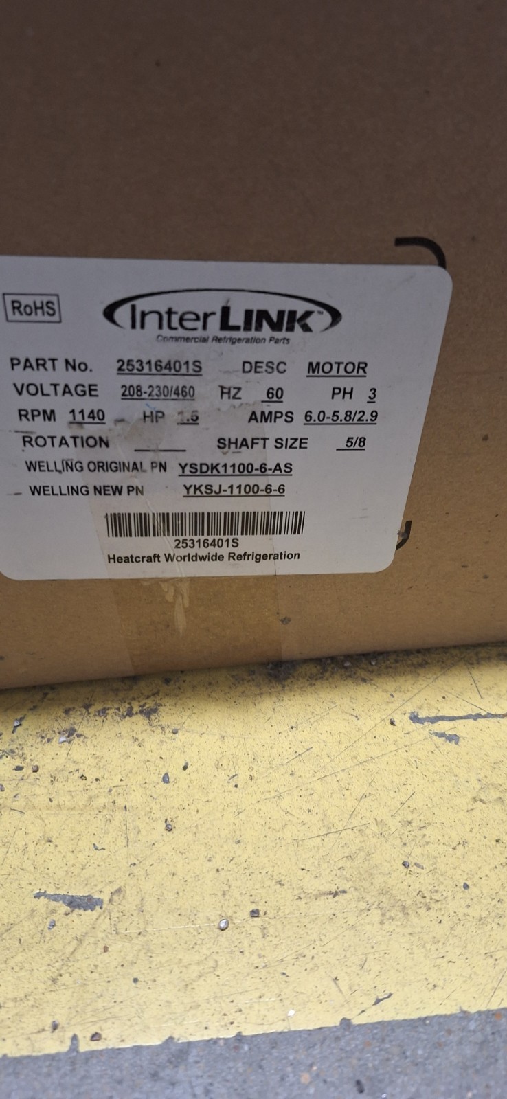 NEW IN BOX Interlink 25316401S Motor 1.5HP 1140RPM 5/8″ shaft 208/230/460VAC