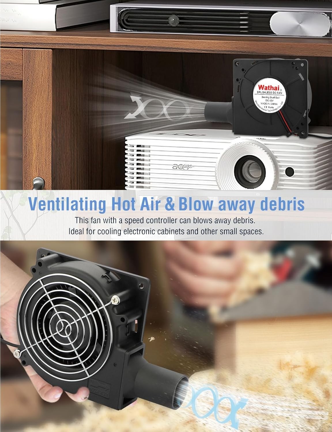 120mm 32mm Dual Ball Blower Fan 12V 110v AC Variable Speed Cooler DIY Projects