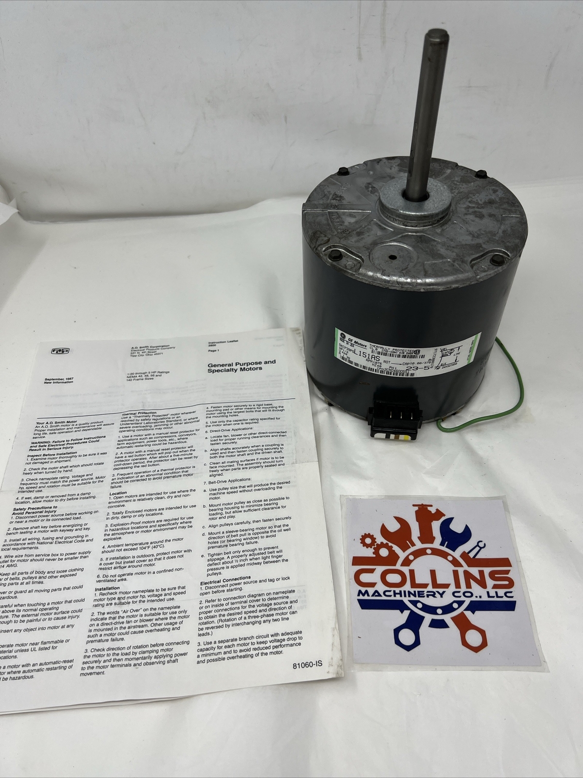 GE 5KCP39PG L151AS Blower Motor 1/2 HP 1075 RPM 1PH 115V Used