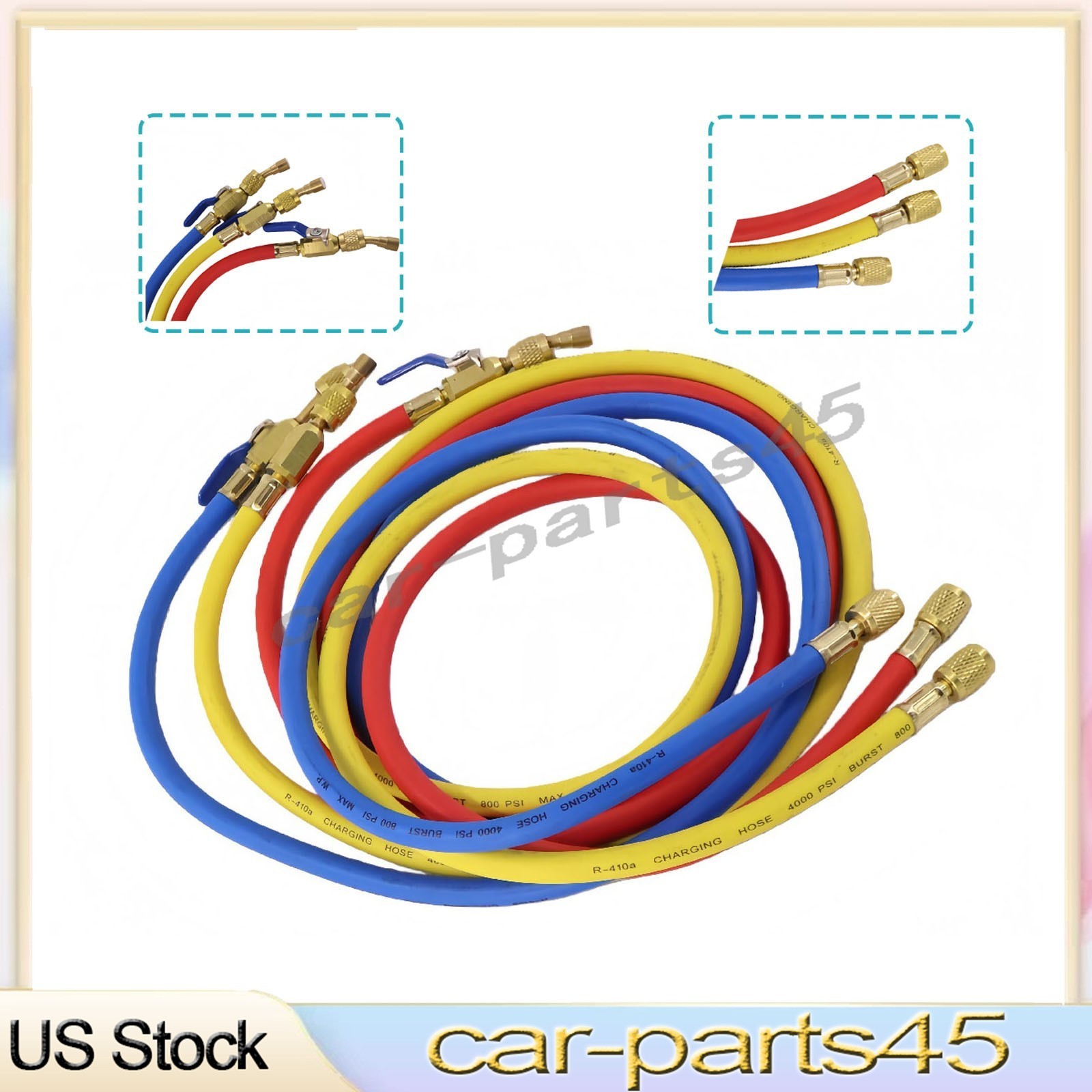 Fits R-410A Refrige 3Pack 29986 Plus II 1/4″ Hose with Compact Ball Valve 72″
