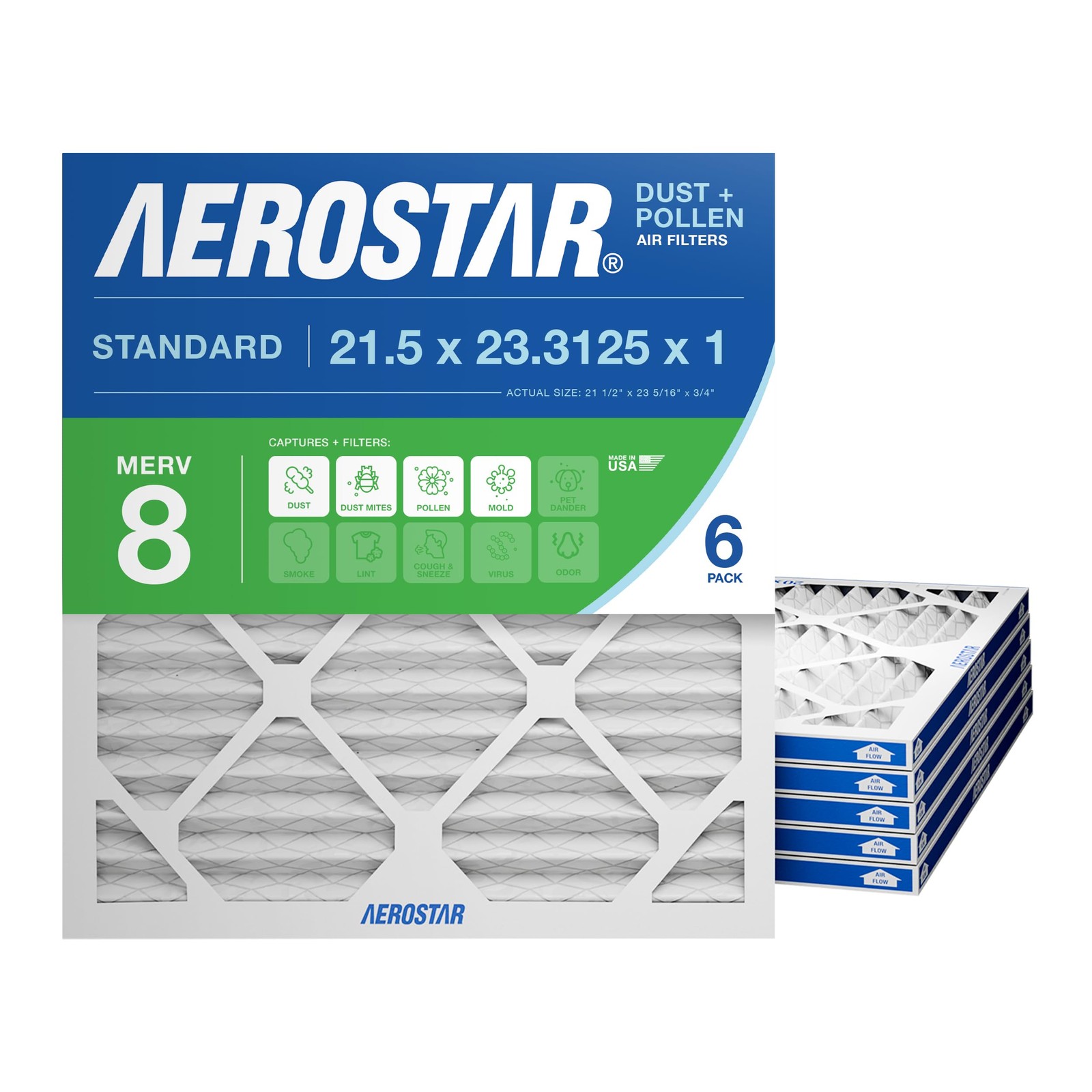 Aerostar 21.5×23.3125×1 MERV 8-6 Count – High Efficiency Pleated HVAC,…