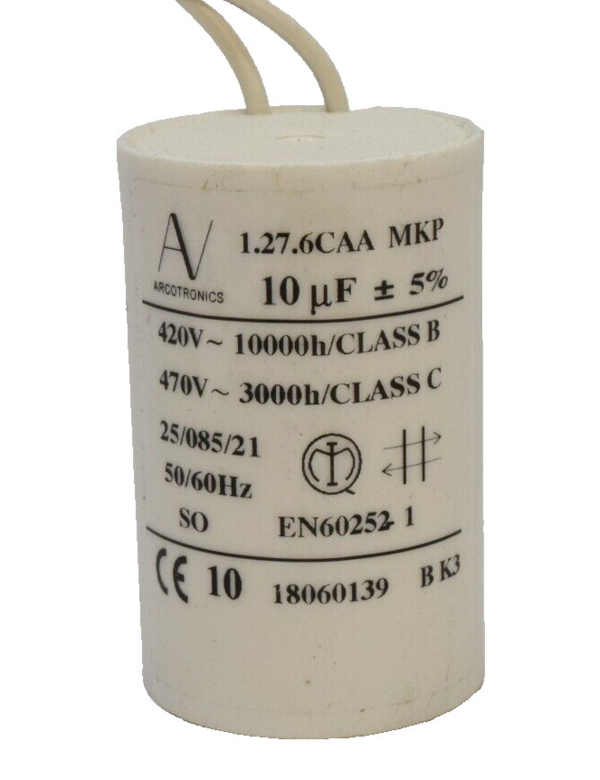 Arcotronics 10uf 420v 470v AC Motor Start Capacitor 1.27.6CAA MKP Wire Leads