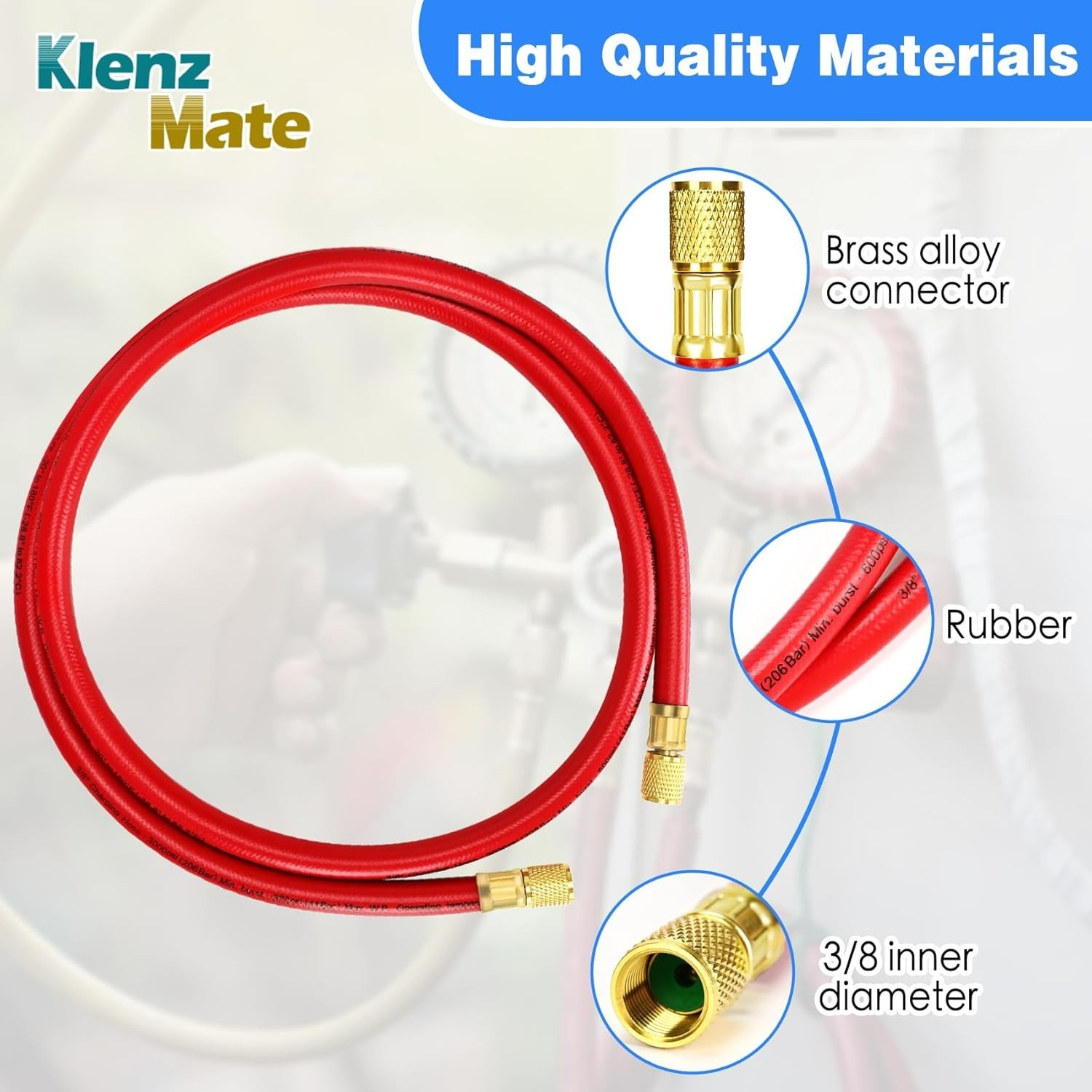 6 Feet HVAC Vacuum Hose, Refrigerant Charging Hose, 3/8″×3/8″ Flare Fittings