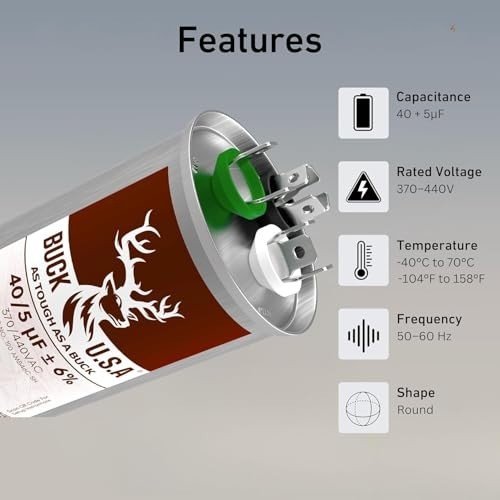 Buck Dual Run Capacitor 40/5 uF 370/440V for HVAC Air Conditioner Fan Motor
