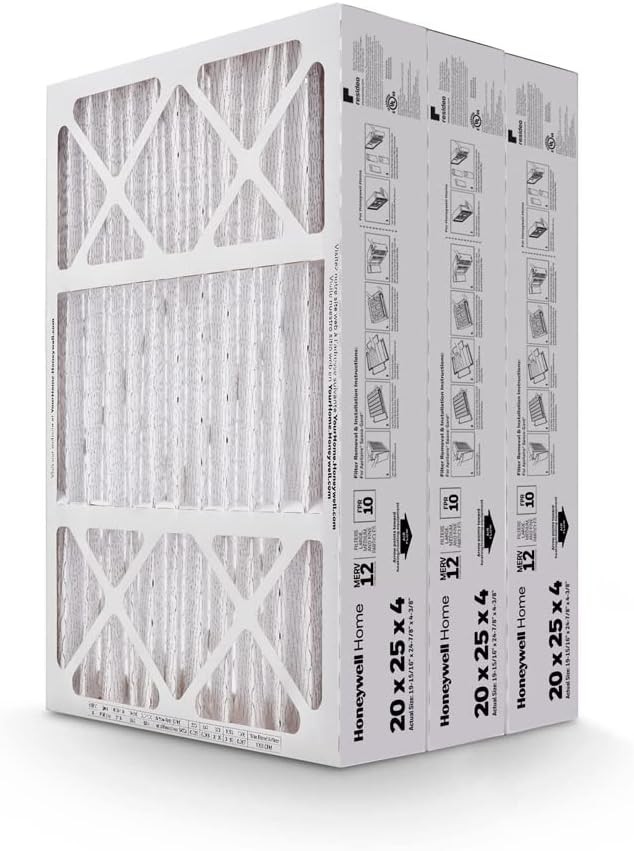 Honeywell Home 20x25x4 MERV 12, AC Furnace Air Filter, 3 PACK Pack of 3
