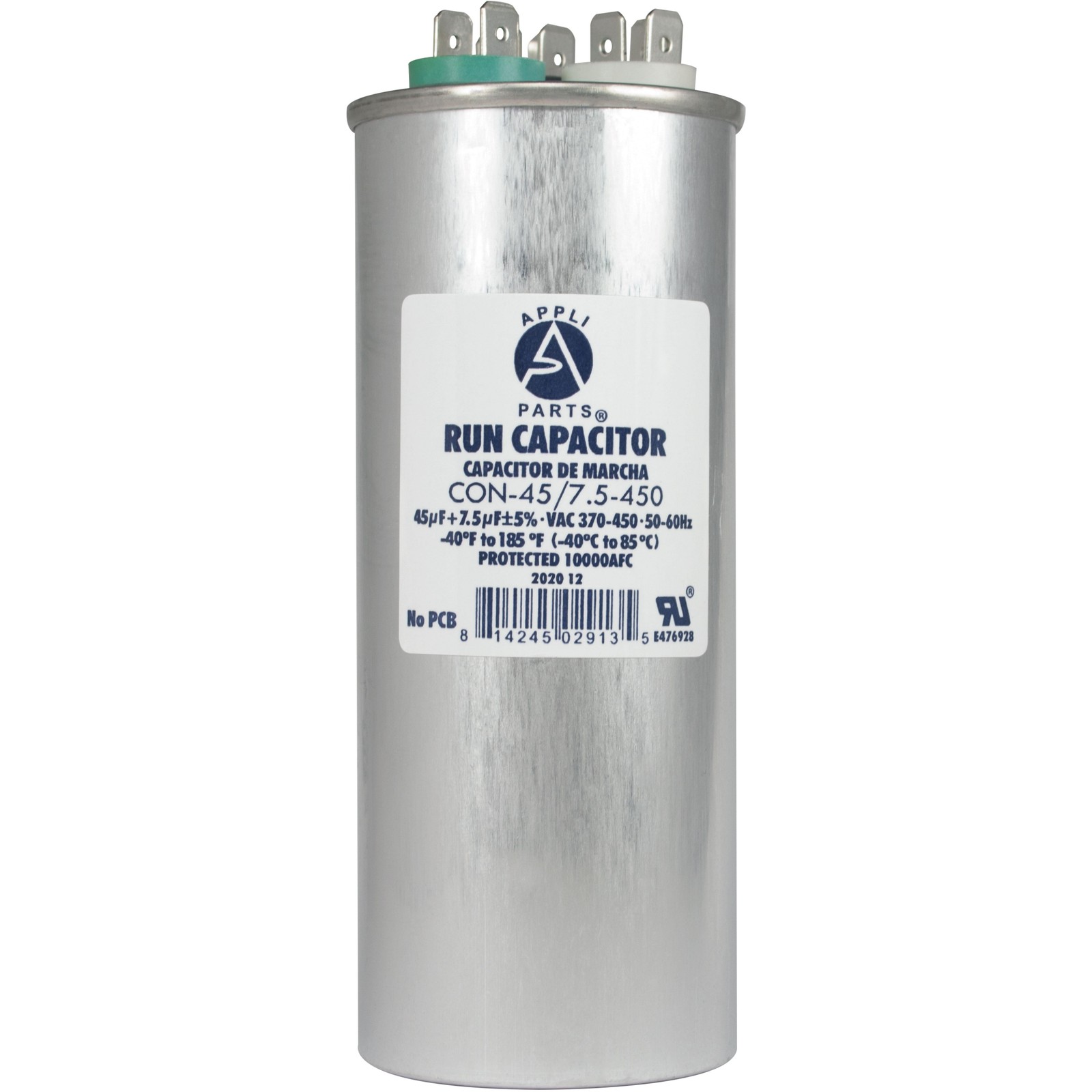 Appli Parts Dual Run Capacitor for ac 45+7.5 Mfd uF (microfarads) 370VAC or 450V
