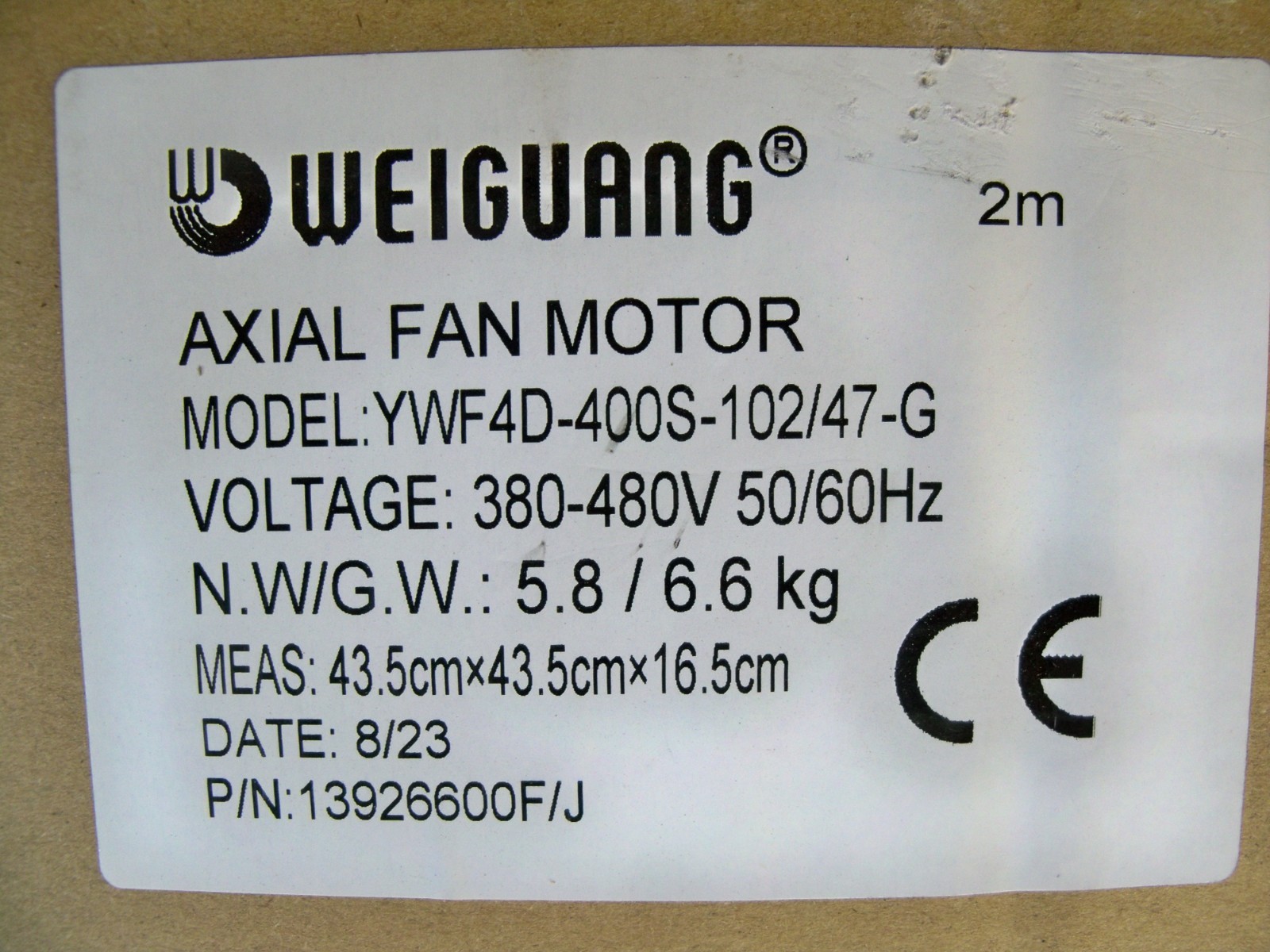YWF4D-400S AXIAL FAN MOTOR 480V 3Phase 50/60Hz, 400 mm External Diameter, New