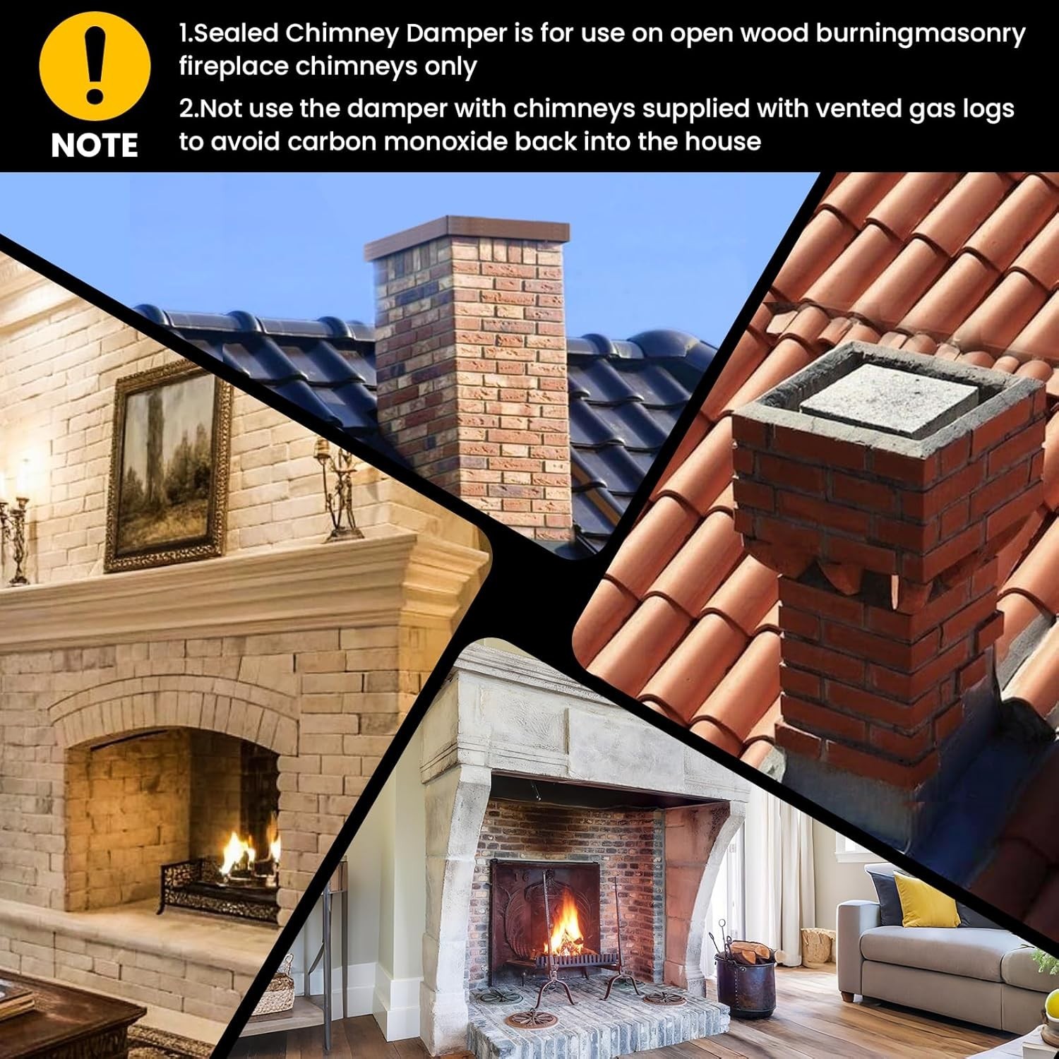 Chimney Damper Kit 13″x13″, Air Tight Chimney Damper for Wood-Fueled Masonry Fir