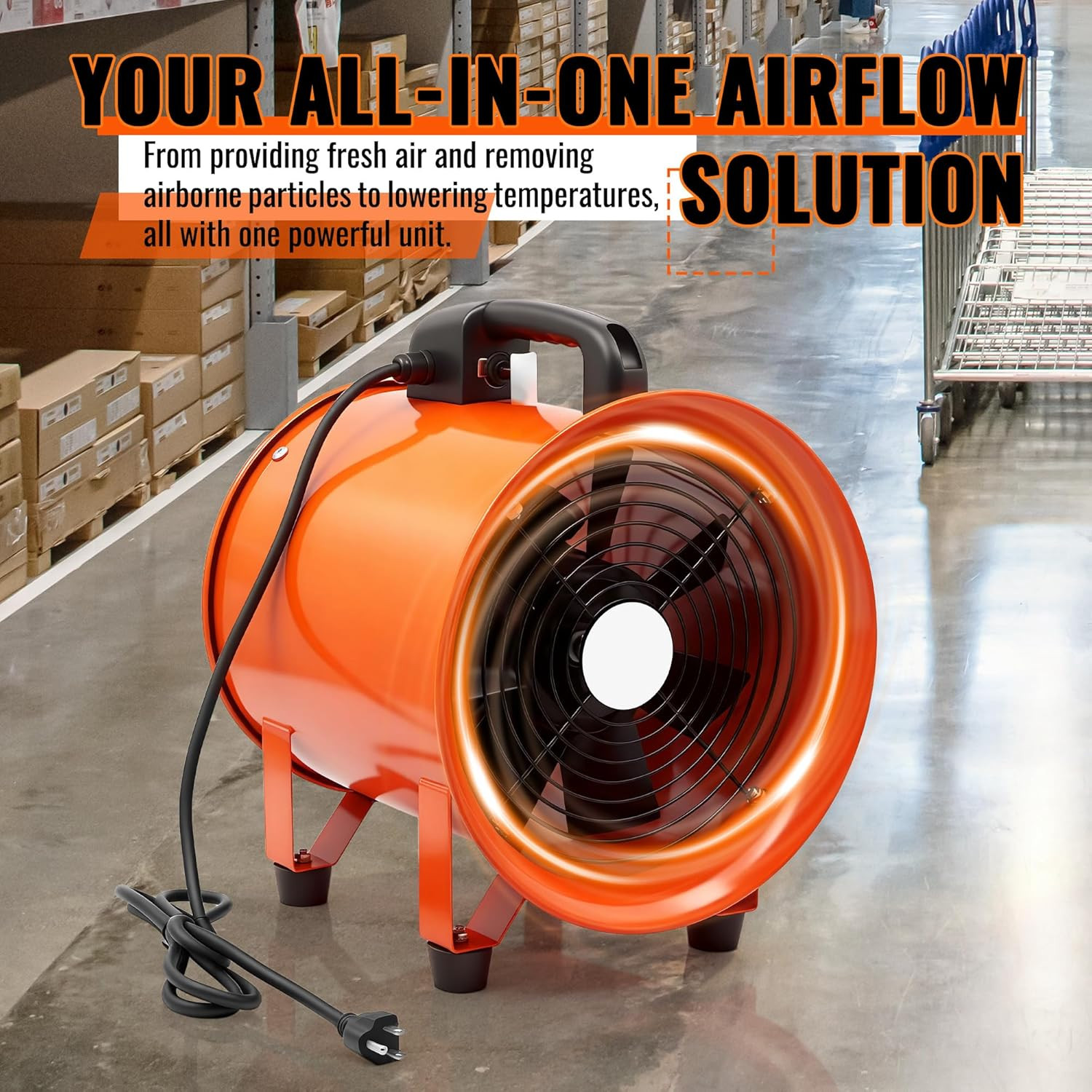 12-Inch Utility Blower Fan with 25Ft Duct – 3300 RPM High Airflow, Low-Noise 69D