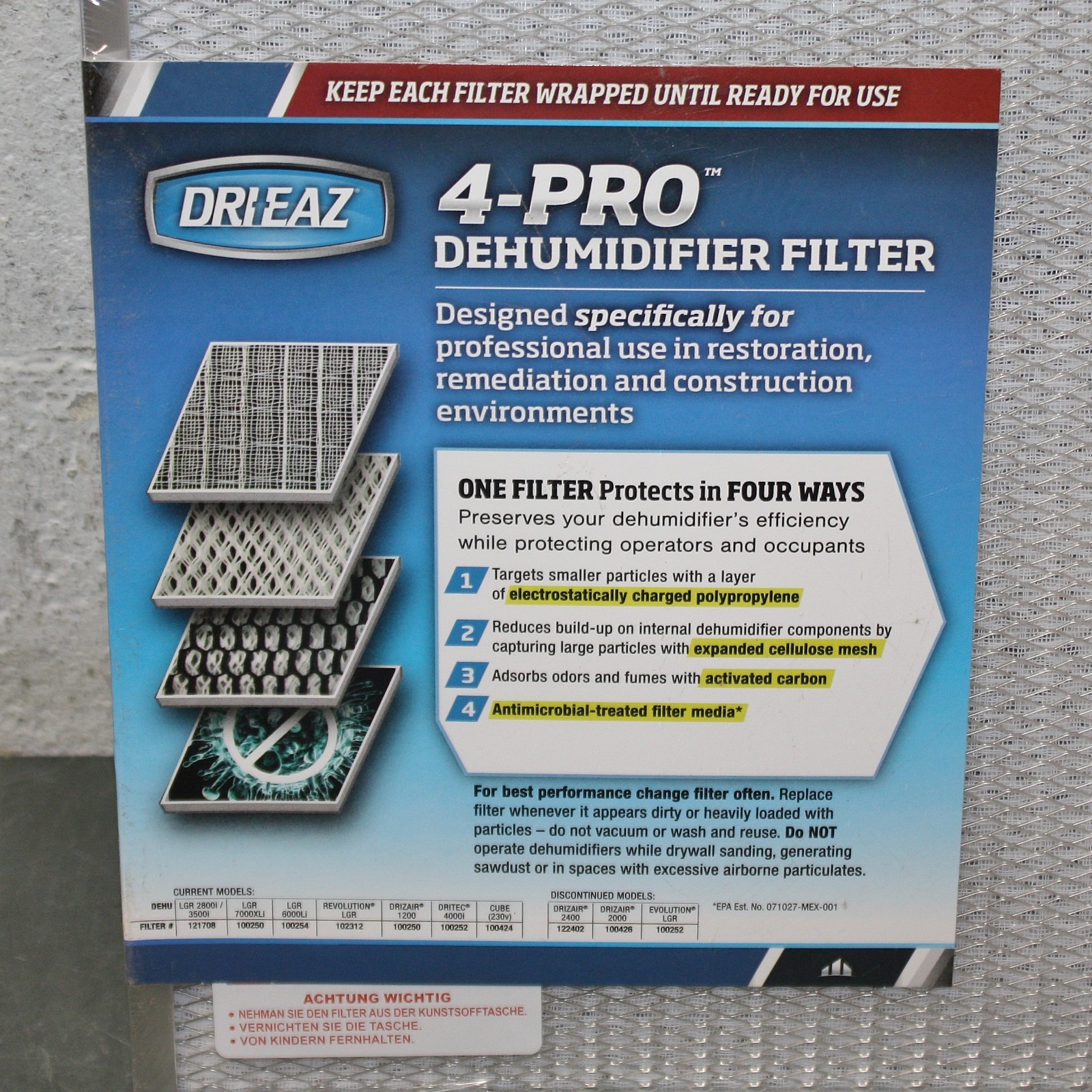 (3) Dri-Eaz Air Filters F581, 11-3/4″ x 11-3/4″ x 7/8″, MERV 5, for F203-A F412