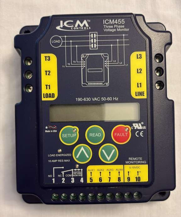 ICM455 3-Phase Line Voltage Monitor. Fully programmable.