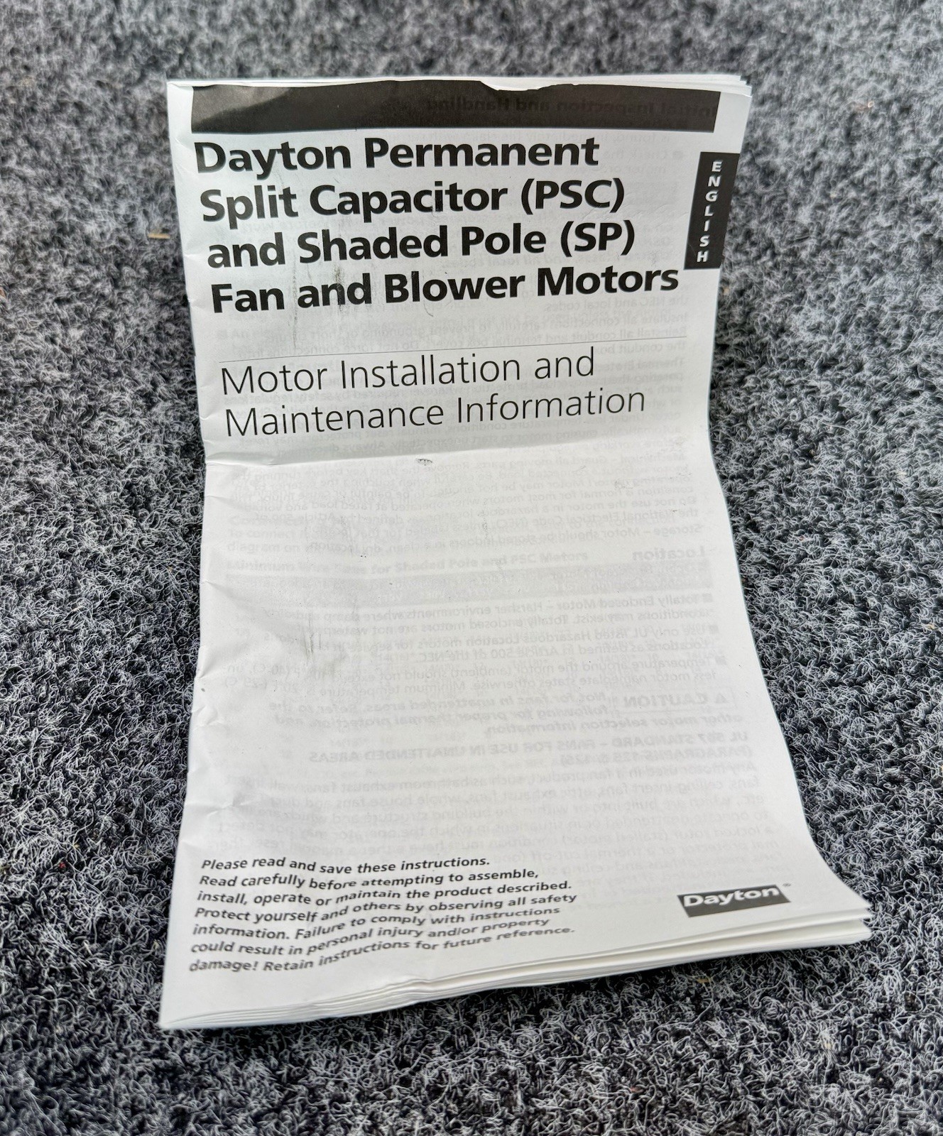 DAYTON 71631616M HVAC Motor 115V, TEFC, 1/20 hp, 1550 rpm, 5K004