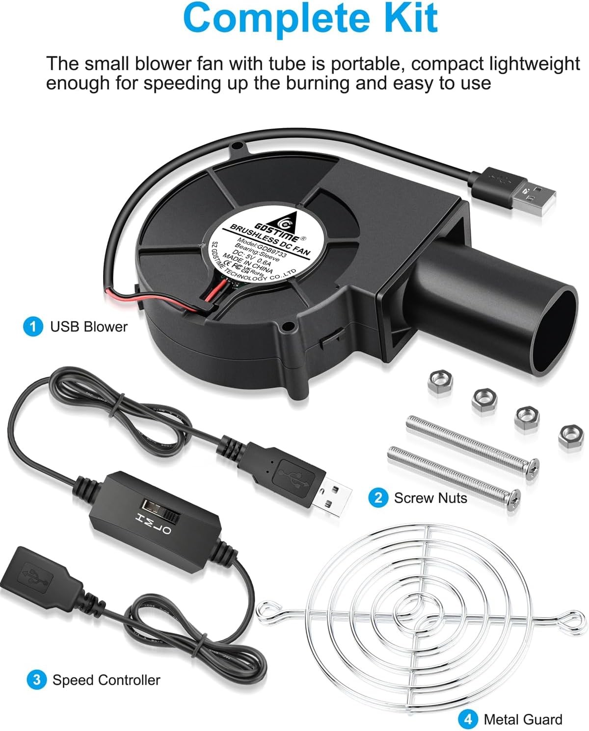 97mm x 33mm USB Blower Fan with Speed Control, Small 5V DC Brushless Centrifugal