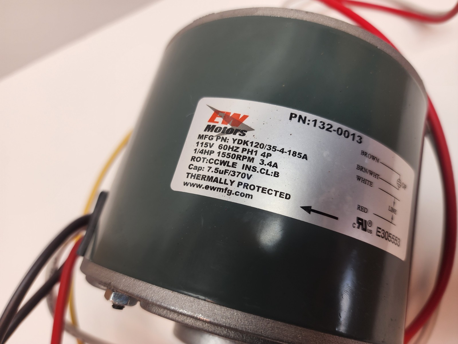 Condenser Fan Motor YDK120/35 1/4HP 115V AC, 1550 RPM, 4P, 3.4A, 42 frame HVAC
