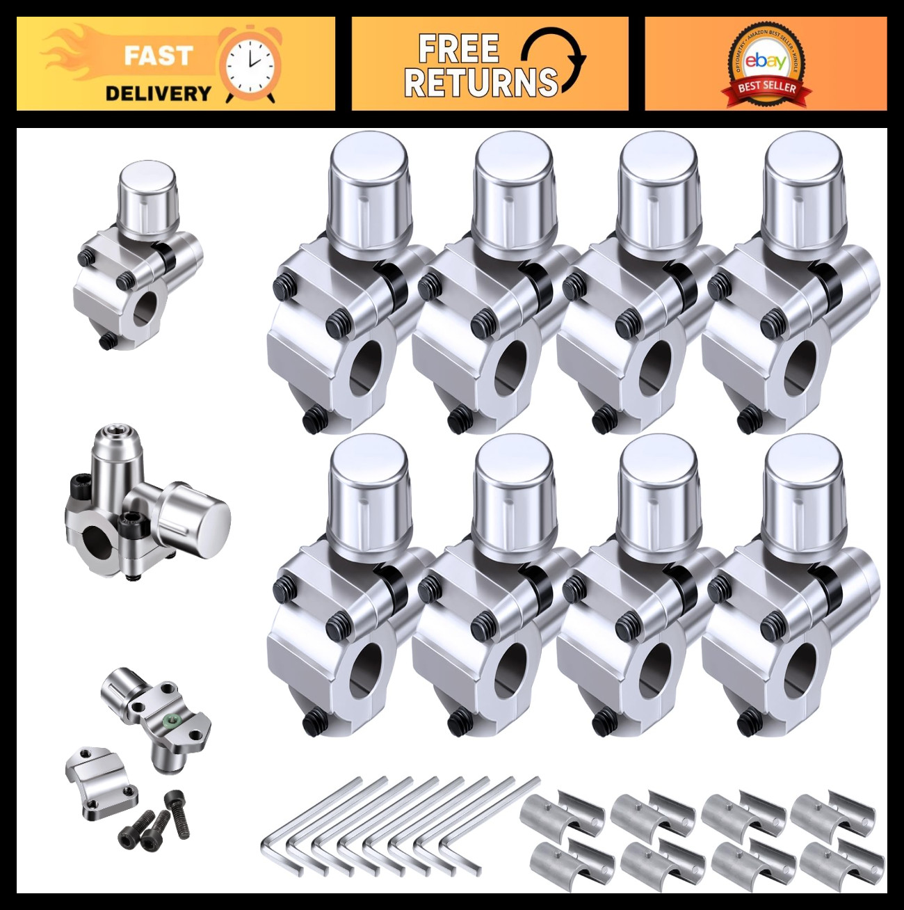 4 Sets Piercing Valve Kits for Refrigerators, Fits 1/4, 5/16, 3/8 Inch Pipes