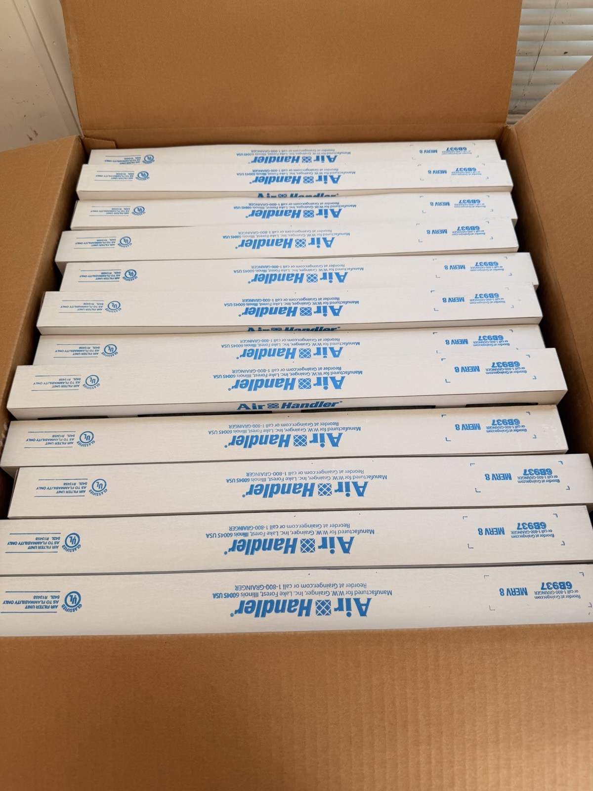 Air Handler 6B937 20x20x2 HC Pleated MERV 8 Electrostatic Filter, Full box of 12