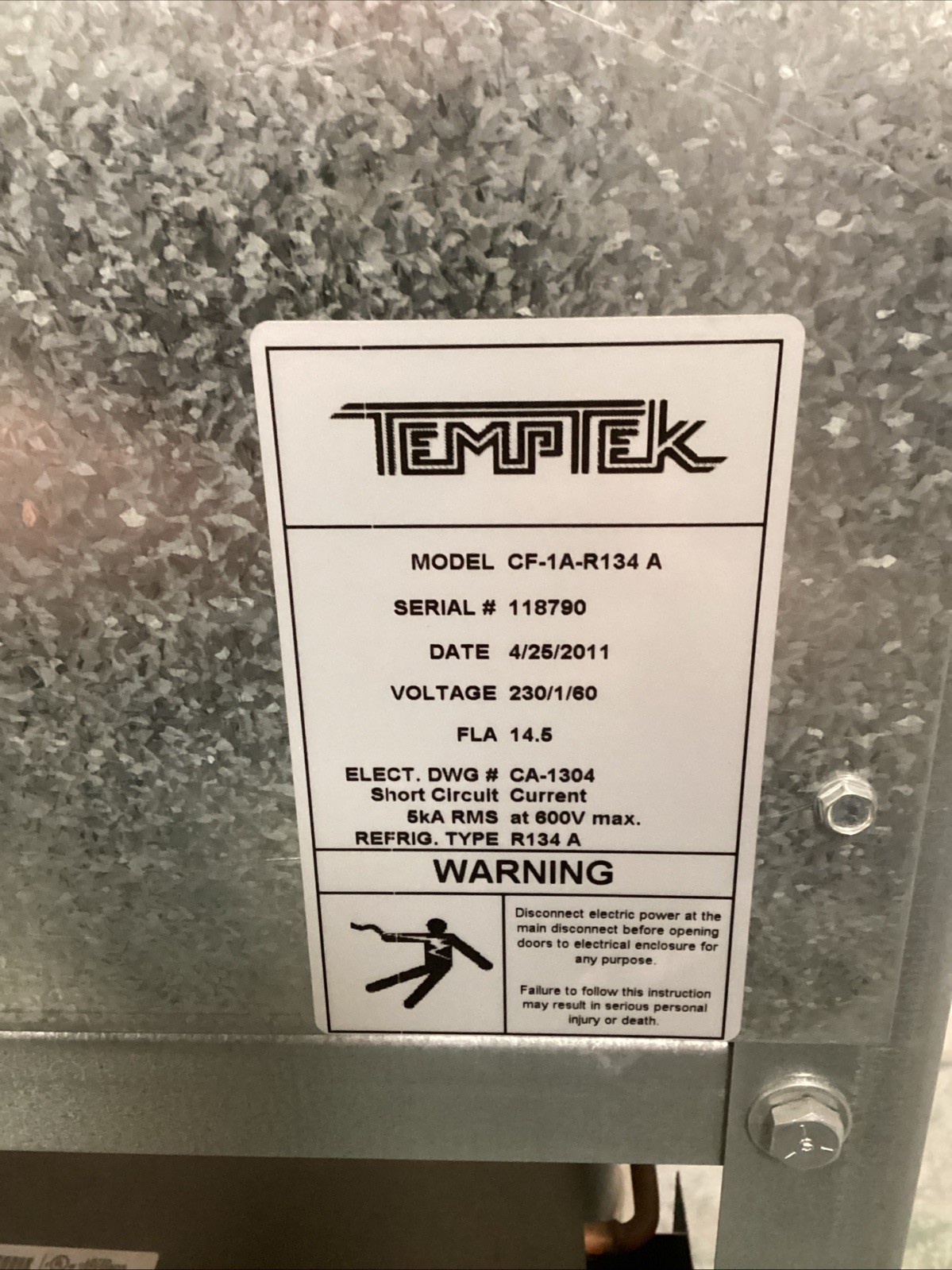 Temptek CF-1A-R134A Industrial Refrigeration Chiller T-758S