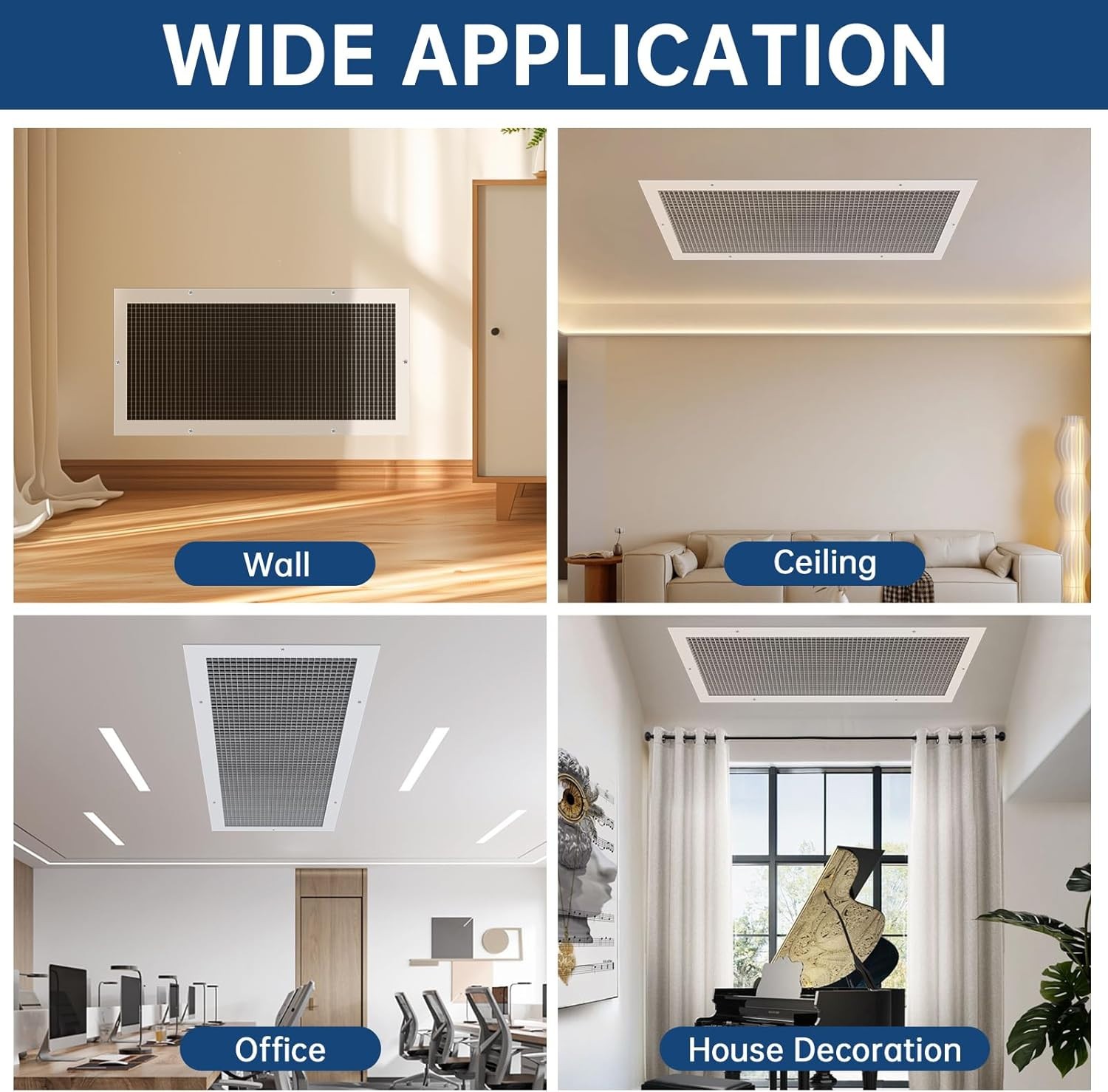 14×30 (Duct Size) Aluminum Eggcrate Return Air Grille, White, HVAC Vent Cover