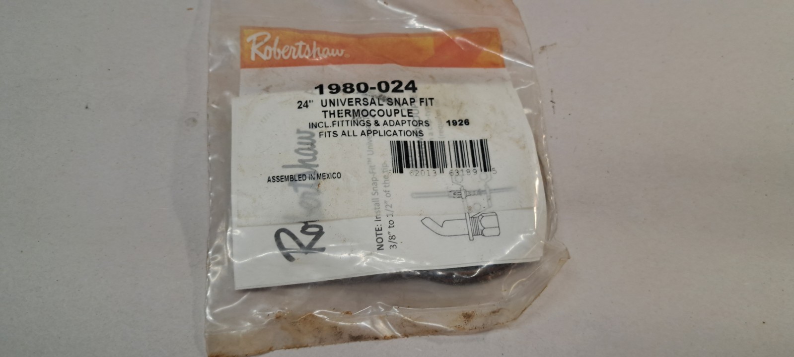 ROBERTSHAW 1980-024 Thermocouple, 24 in Cable, 25 to 30mV 12Z426