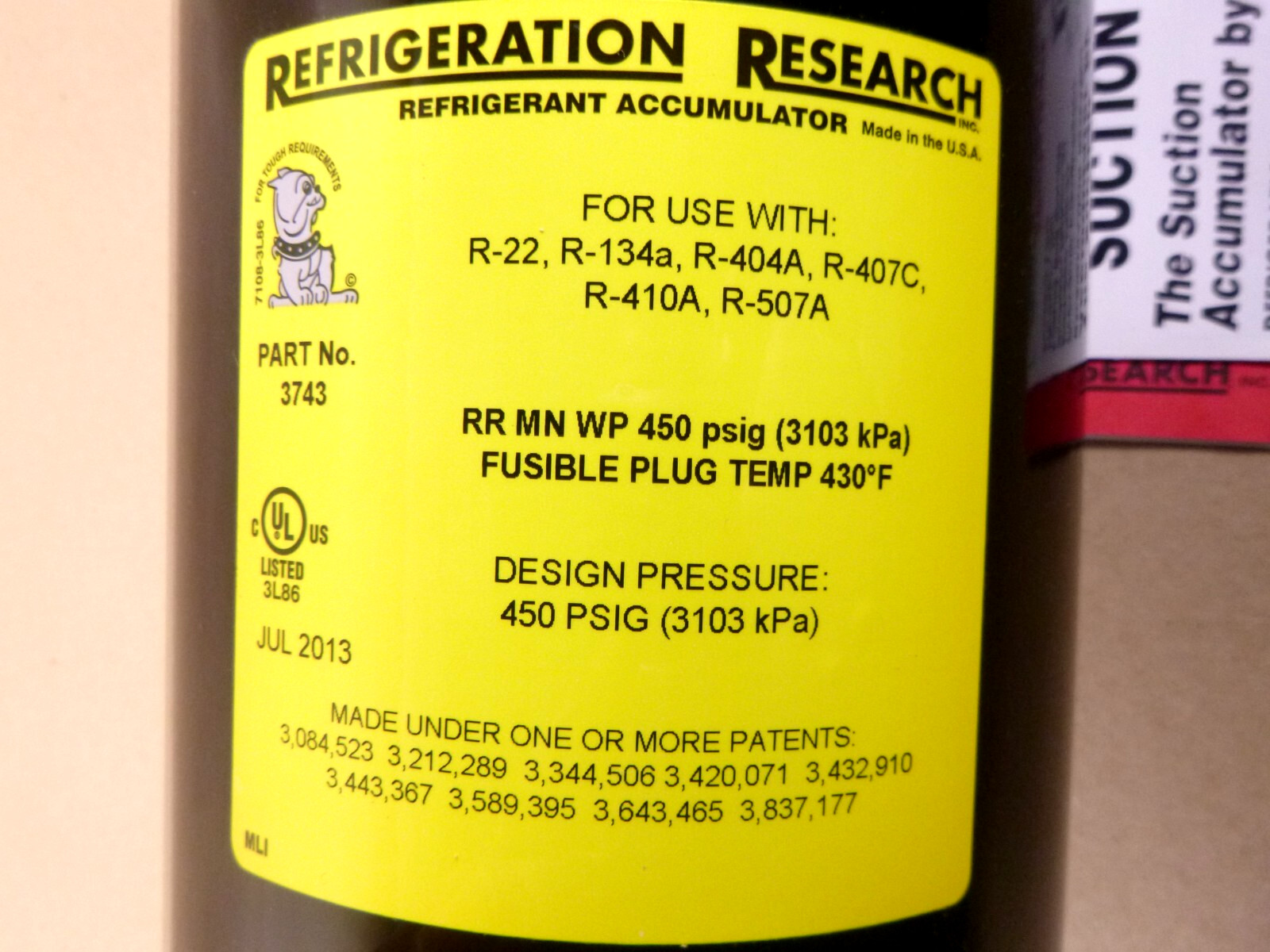 Refrigeration Research 6″ X 24.8″, 1-3/8″ Line Vertical Suction Accumulator 3743
