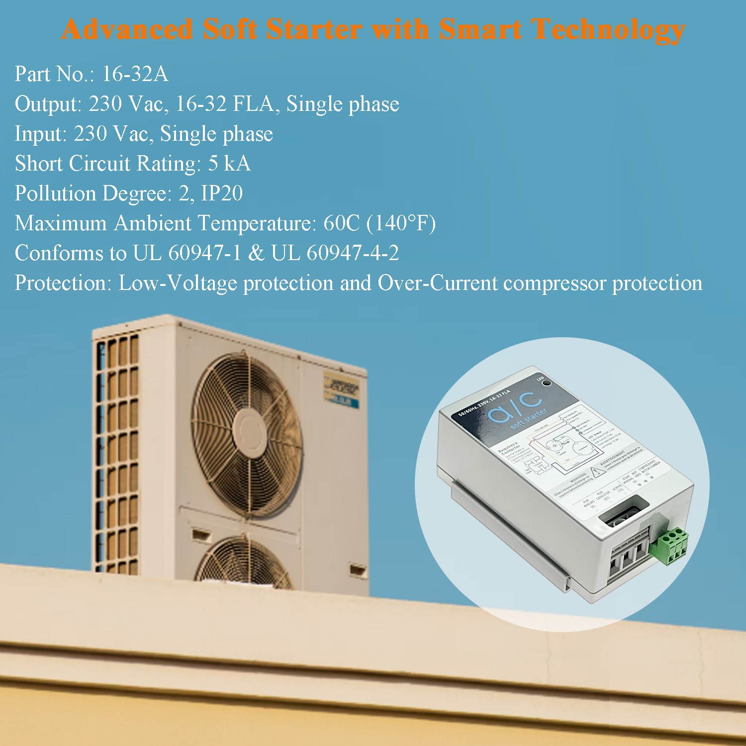 AC Soft Start Kit 16-32A for 4-7 Ton 230V HVAC Air Conditioner Home RV Camper