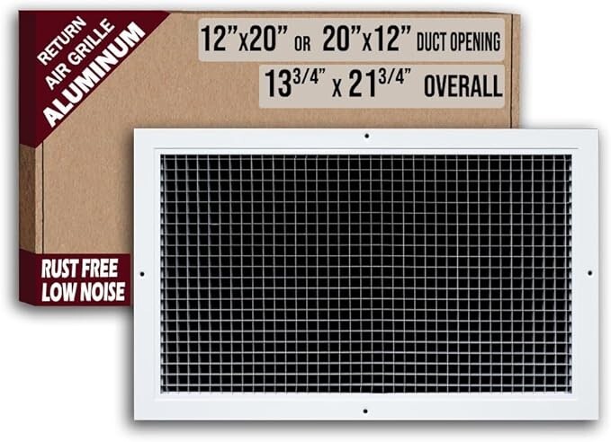 Aluminum Eggcrate Return Air Grille, Fits 12×20 and 20×12 Duct Opening