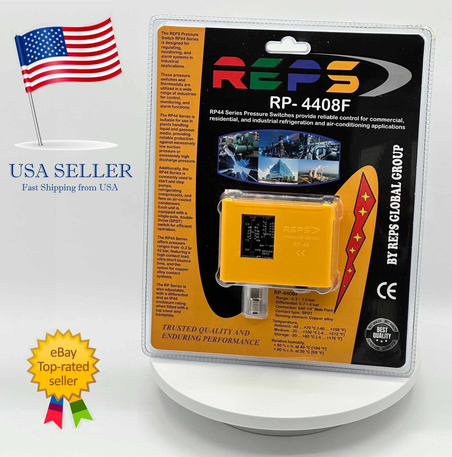 REPS RP-4408F Pressure Switch / KP1 Compatible /−0.2–7.5 Bar /SPDT /SAE G1/4″ MF