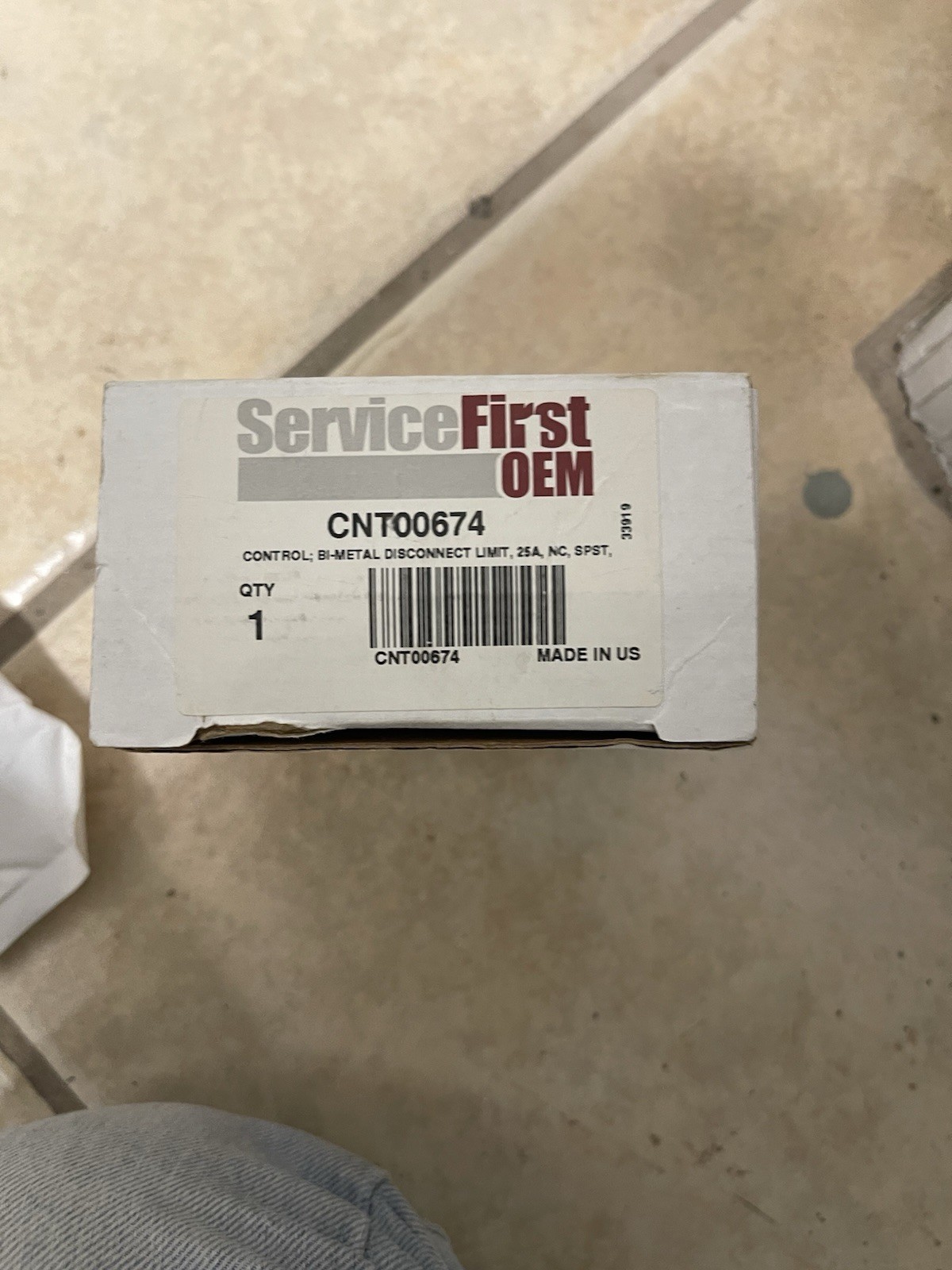 CNT00674 a genuine OEM bi-metal disconnect limit switch (25A, NC, SPST)