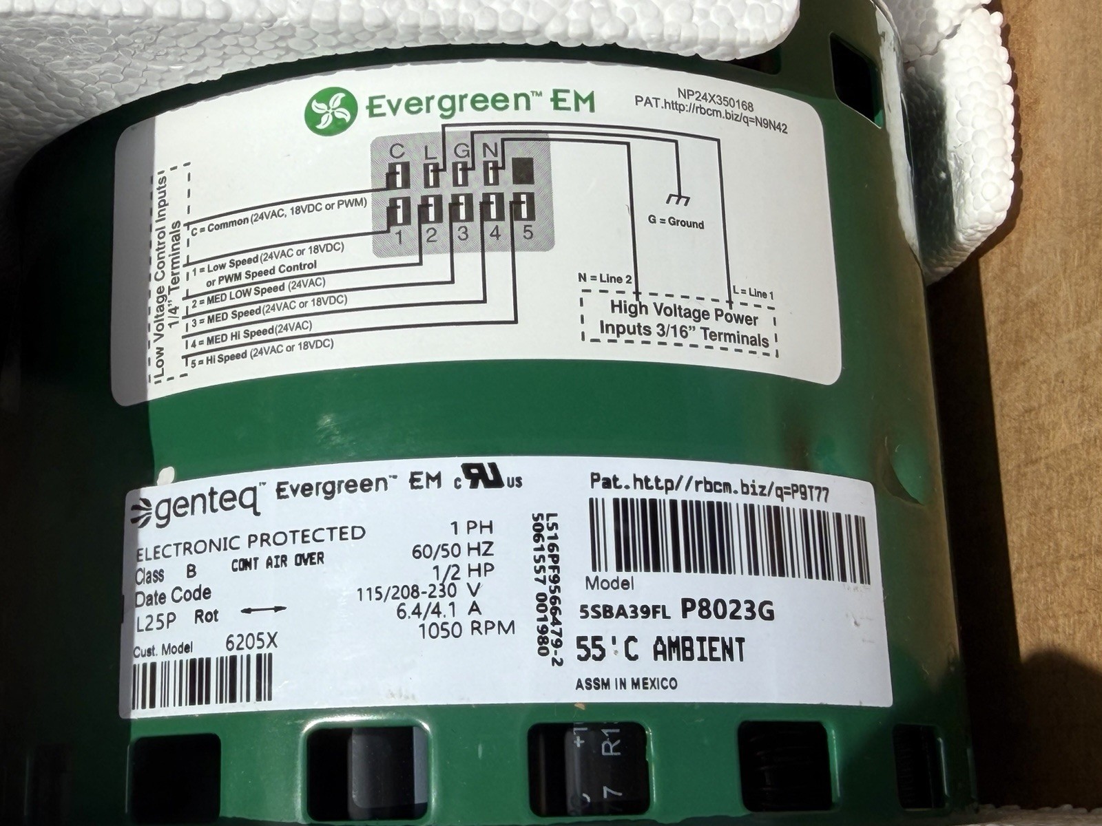 Regal Evergreen ECM Motor 6205X for Carrier HD44AE156 Genteq X13 ECM 1/2 HP