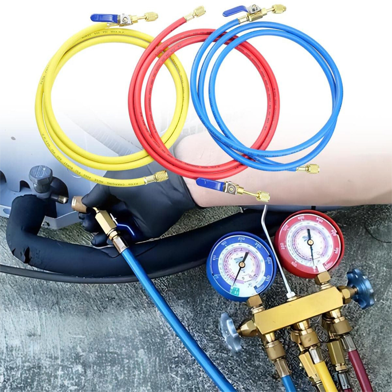 3Pack 29986 Plus II 1/4″ Red Blue Yellow Charging Hose Compact Ball Valve 72″