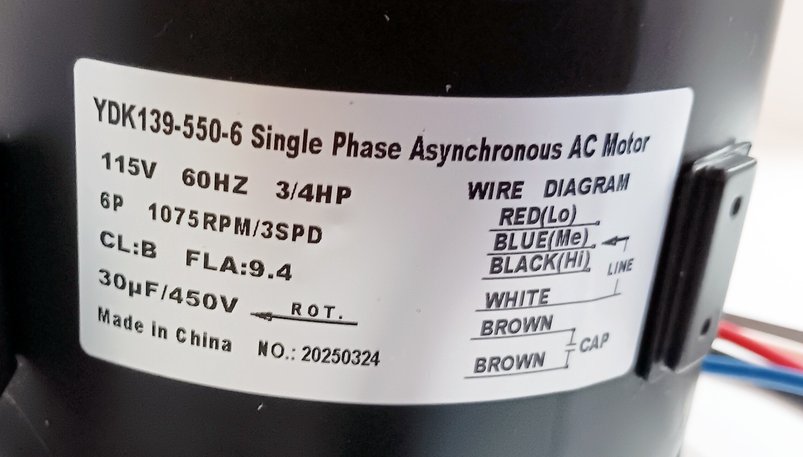 YDK139-185-6 Single Phase Asynchronous 3/4HP Fan Motor–NEW-has a PROBLEM