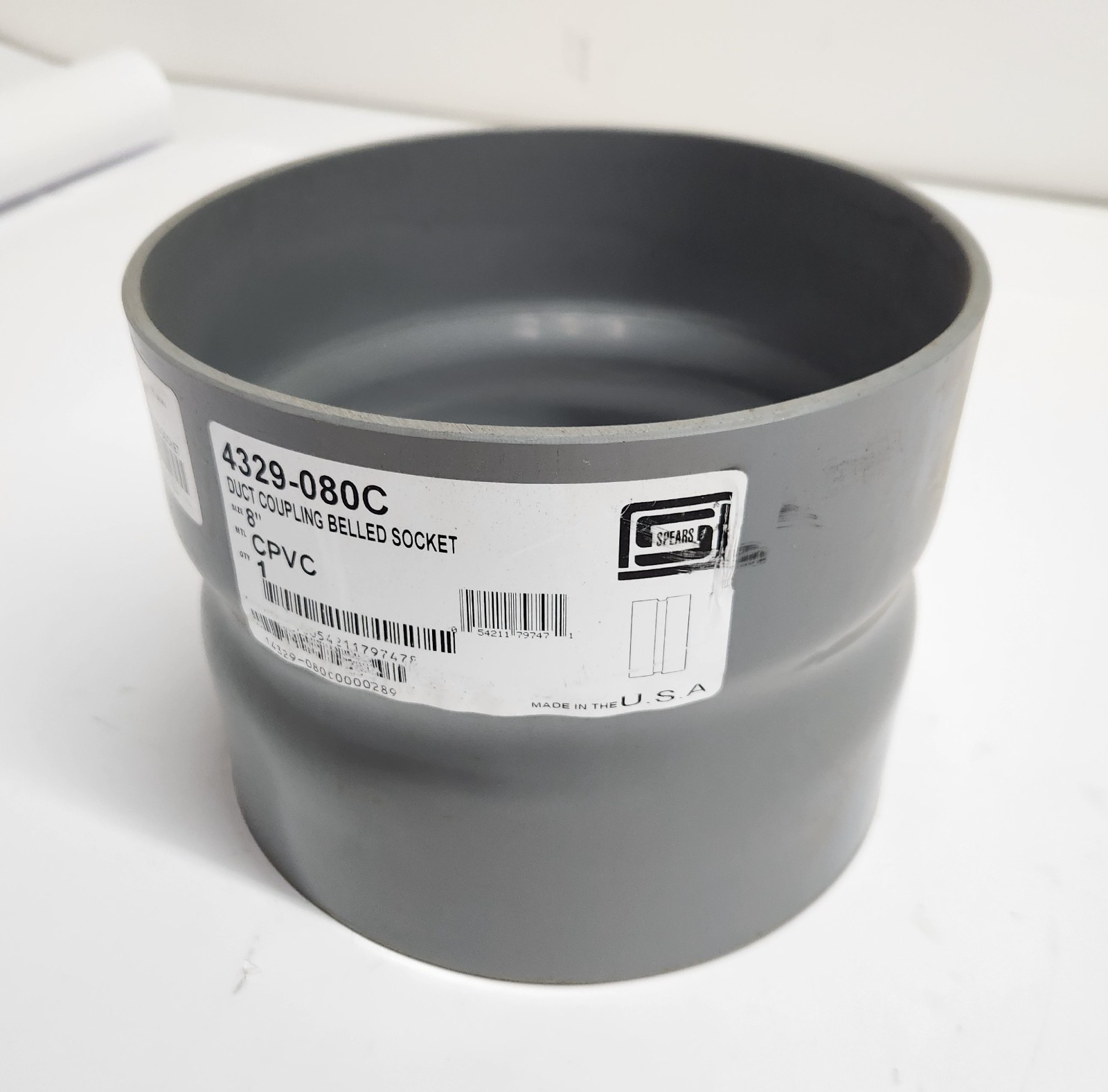 Spears 4329-080C 8″ CPVC Exhaust Duct Belled Coupling Socket