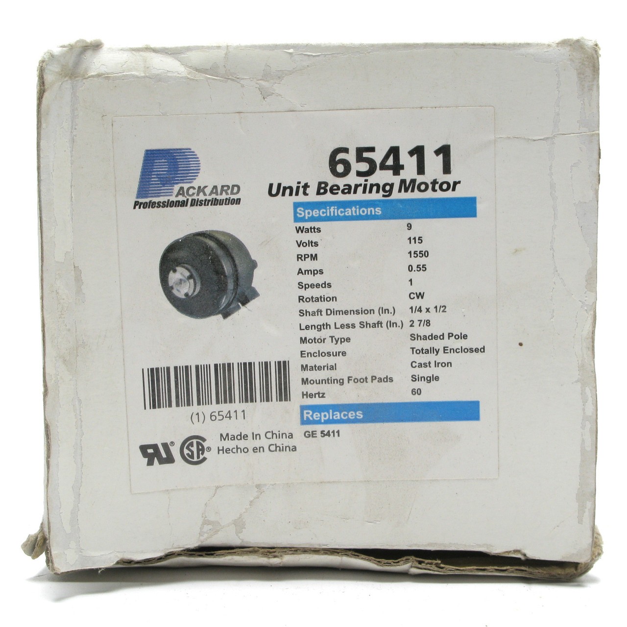 Packard 65411 Cast Iron Unit Bearing Motor, 115V, 1550 RPM