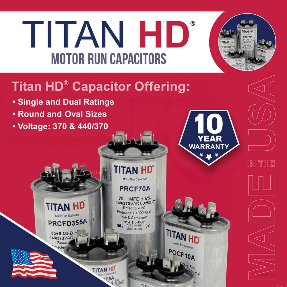TITAN HD 45 Plus 5 MFD, 440-Volt/370-Volt Dual Voltage Round Run Capacitor