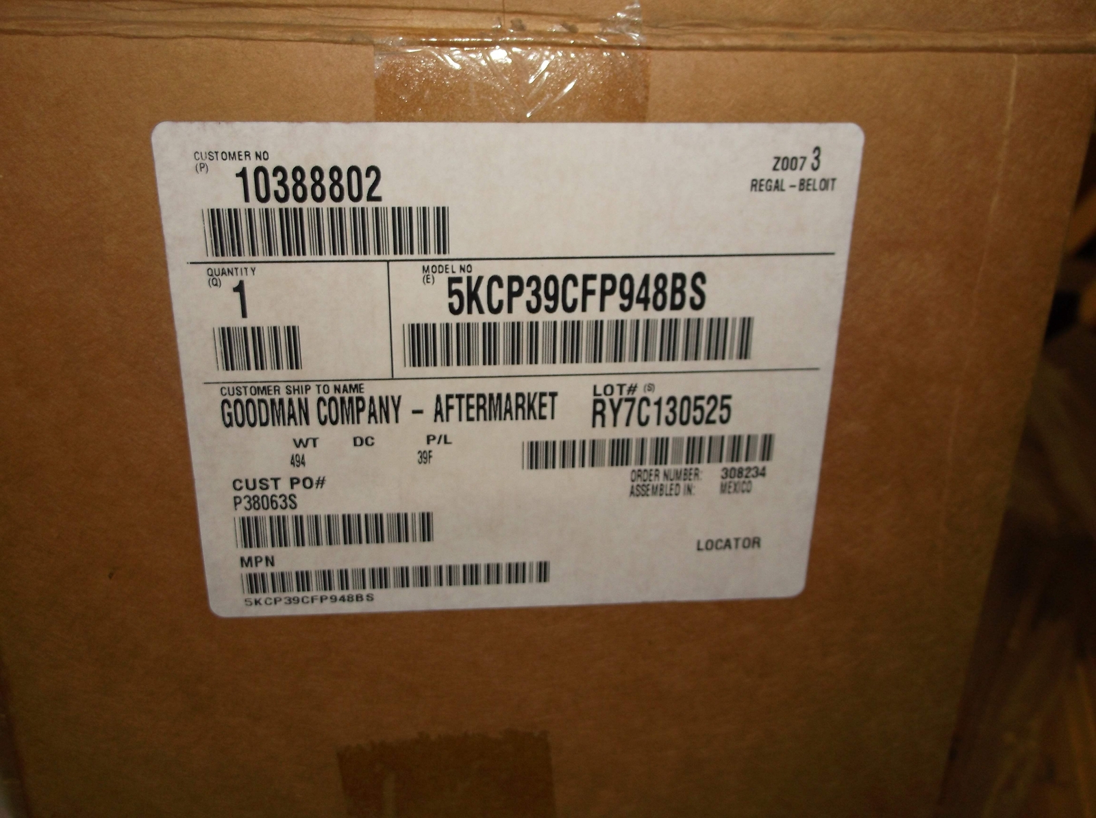 GE 10388802 1/25 HP Condenser Fan Motor 265/60/1 RPM:850/1-Speed (200679)