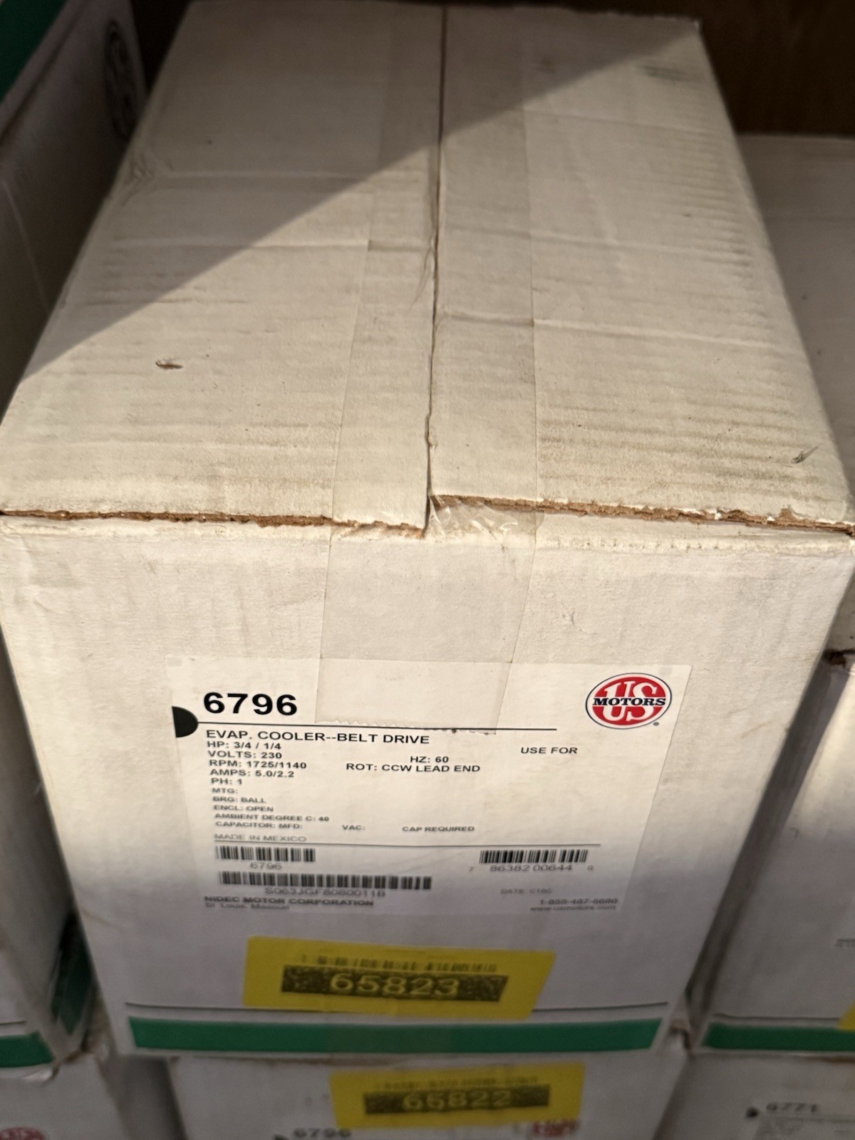 US Motors 6796 Single Phase Cooling Motor 3/4 HP/230V/60Hz/1725 RPM Novi-B