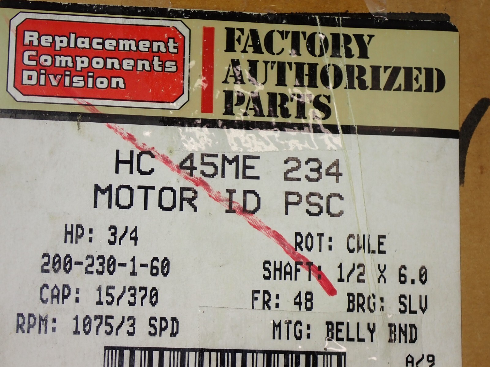 HC45ME234 3/4HP GE 1075 RPM 3 SPEED MOTOR NEW