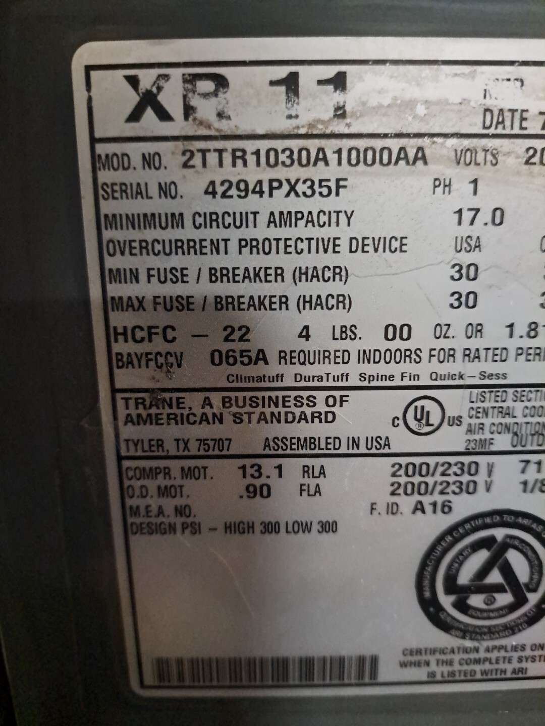 Trane X70370271010 5KCP39DGV441AS 1/8 HP 1100rpm fan motor