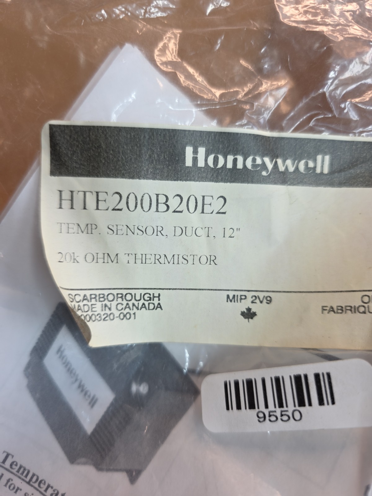 Honeywell HTE200B20E2 temp sensor Duct 12 in, thermister