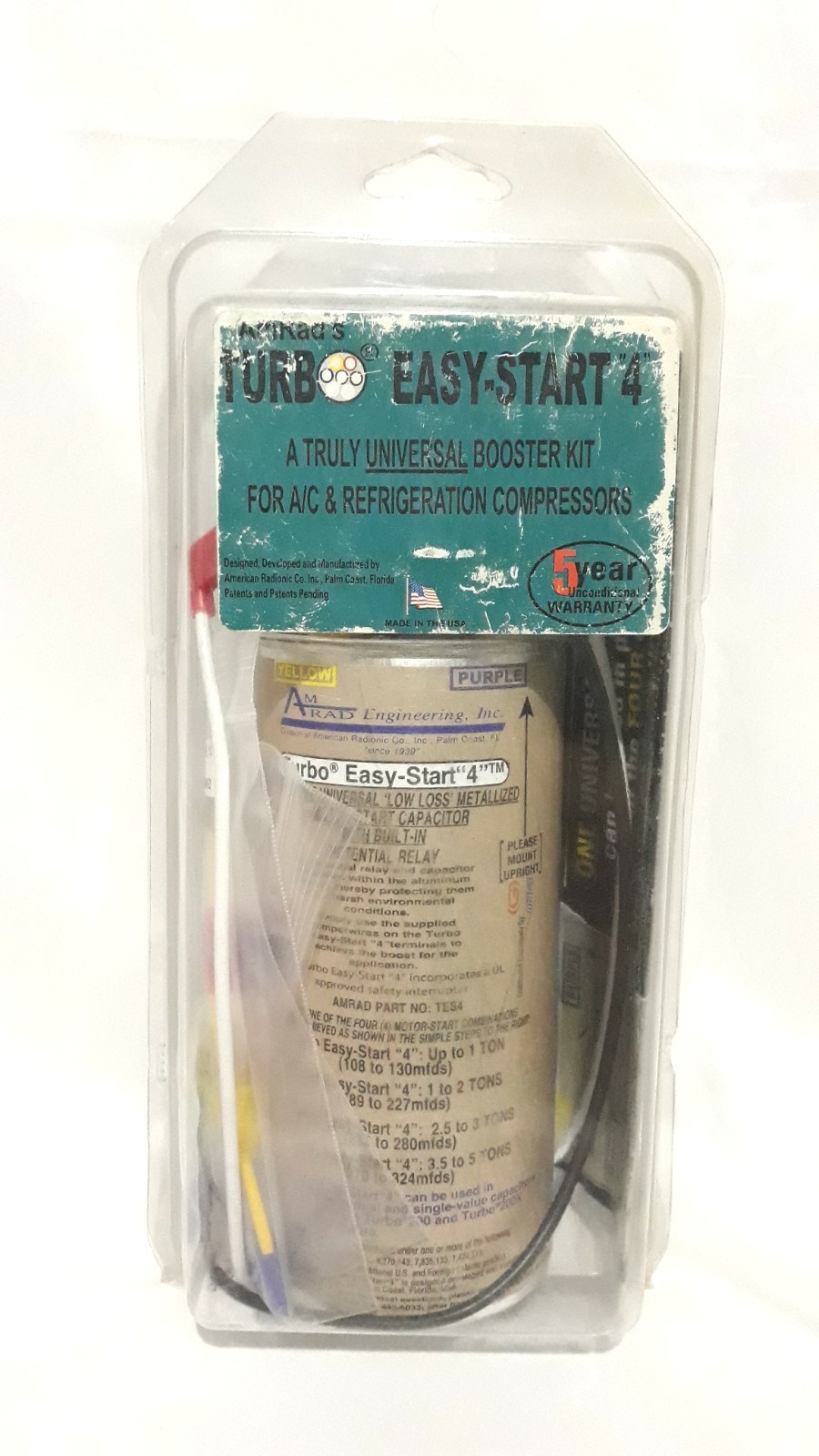 Amrad Turbo Easy-Start “4” Universal Start Capacitor TES4 2 Wire NIB 1-5 Ton